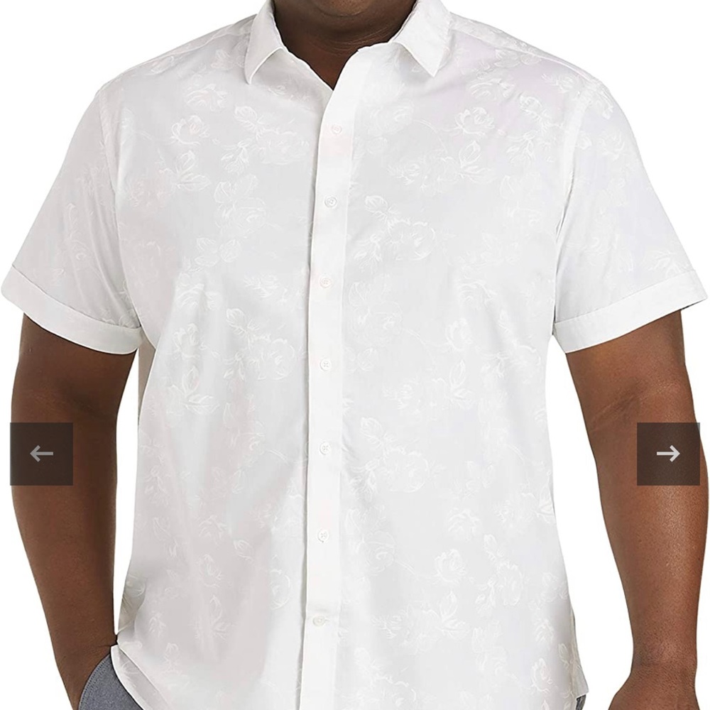 DXL Twenty-Eight Degrees Big and Tall Floral Sport Shirt, White 3XL